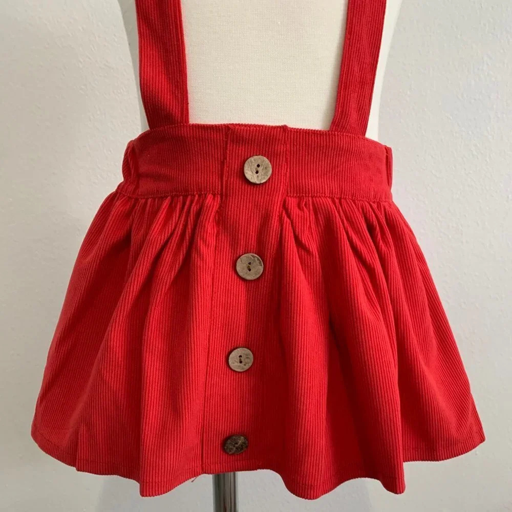 NWT Cute Girls Corduroy Skirt & Suspenders Bohemian Classic Americana Red 12-18M - Picture 4 of 6